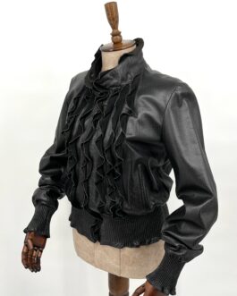 Бутиково дамско яке от естествена кожа в черен цвят