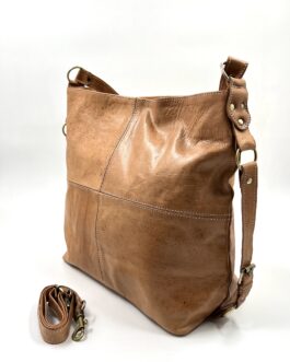 Голяма дамска чанта от естествена кожа в натурално кафяво 0303