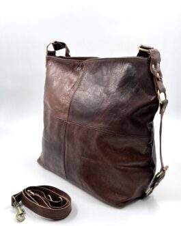 Голяма дамска чанта от естествена кожа в тъмнокафяво 0303