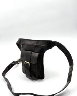 Унисекс чанта за кръст от естествена кожа в тъмнокафяво