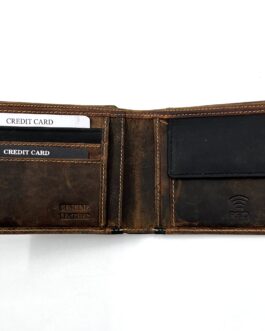 Мъжки портфейл от естествена Хънтър кожа в кафяво и черно  885