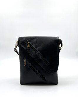 Мъжка чанта през рамо от естествена кожа в черно 0268
