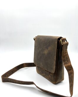 Мъжка чанта през рамо от естествена Хънтър кожа в кафяво 0714