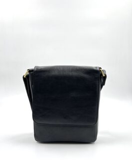Мъжка чанта през рамо от естествена кожа в черно 0714