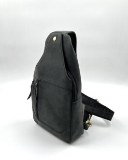 Мъжка чанта за през гърди от естествена Хънтър кожа в черно 2378