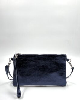 Дамска чанта тип плик от естествена кожа в перлено синьо 101