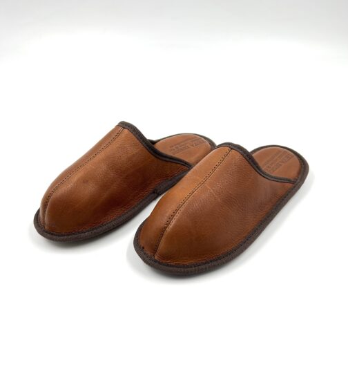 woman leather slippers brown