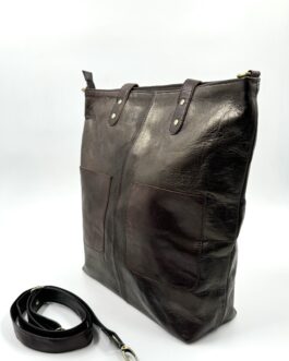 Голяма дамска чанта от естествена кожа в тъмнокафяво 344