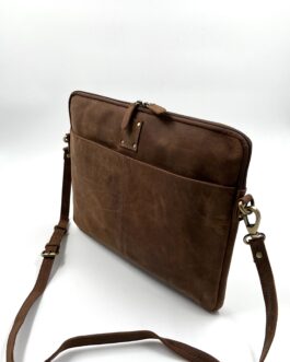 Унисекс чанта за лаптоп от естествена кожа в кафяво 1313