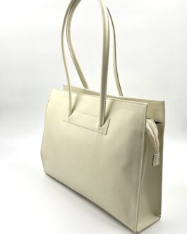 Дамска голяма чанта от естествена кожа в цвят ванилия 333