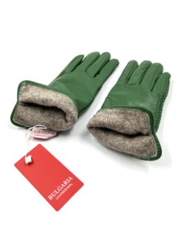 Дамски ръкавици от естествена агнешка кожа в зелено