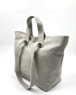 Голяма дамска чанта от естествена кожа в светло сиво 4500