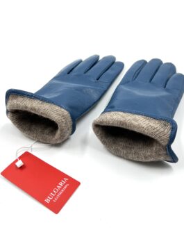 Дамски ръкавици от естествена агнешка кожа в син цвят