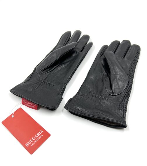 черни кожени ръкавици от естествена агнешка кожа тея дизайн ледър