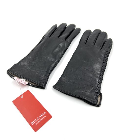 черни кожени ръкавици от естествена кожа тея дизайн ледър