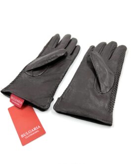 Дамски ръкавици от естествена агнешка кожа в тъмнокафяв цвят
