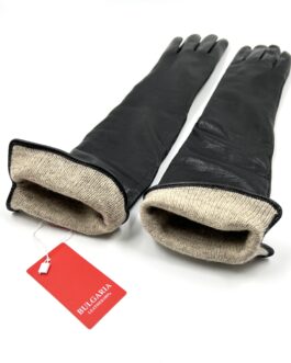 Дълги луксозни ръкавици от естествена агнешка кожа в черно