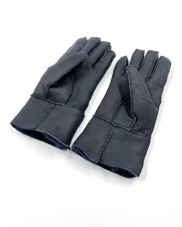 Дебели зимни ръкавици от естествена агнешка кожа в тъмносин цвят