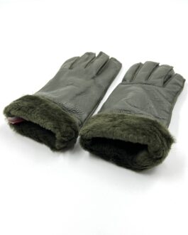 Дебели зимни ръкавици от естествена агнешка кожа в тъмнозелено 3