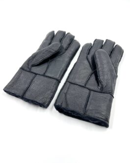 Дебели мъжки ръкавици от естествена кожа в тъмносиньо