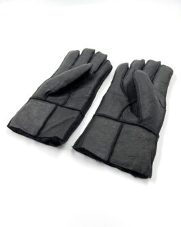 Дебели мъжки ръкавици от естествена кожа в черен цвят