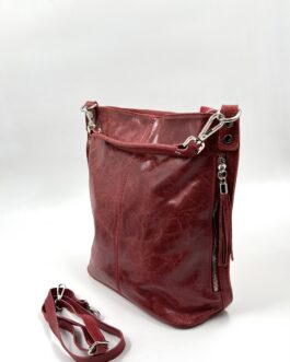 Дамска чанта от естествена кожа в червено 3310