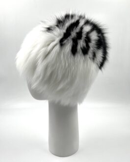 Луксозна дамска шапка от естествен косъм на лисица в бяло и черно
