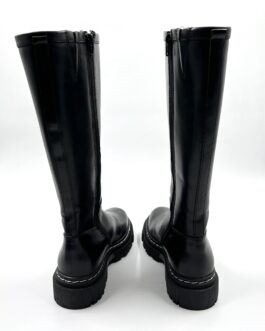 Дамски спортно елегантни ботуши от естествена кожа в черно 1301