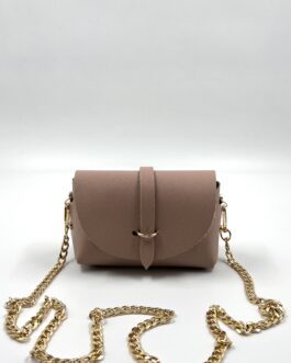Малка дамска чанта от естествена кожа в цвят пудра 211