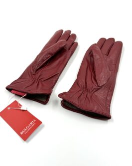 Дамски ръкавици от естествена агнешка кожа в тъмночервено