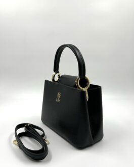 Малка дамска чанта от естествена кожа в черно 1010
