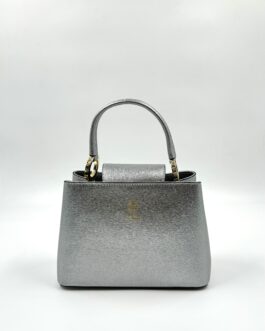 Малка дамска чанта от естествена кожа в сребристо 1010