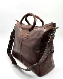 Голяма дамска чанта от естествена кожа в тъмнокафяво 821