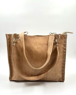 Голяма дамска чанта от естествена кожа натурал 0553