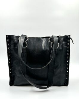 Голяма дамска чанта от естествена кожа в черно 0553