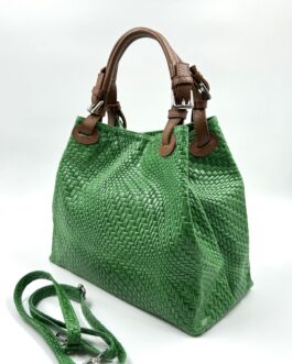 Дамска чанта от естествена кожа в зелен цвят 0195