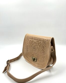 Мароканска чанта през рамо от естествена кожа натурал 3229-1