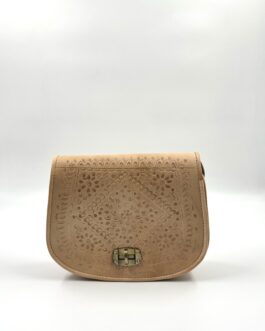 Мароканска чанта през рамо от естествена кожа натурал 3229-2