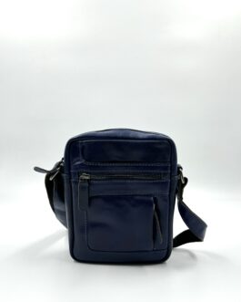 Мъжка чанта през рамо от естествена кожа в синьо 2023
