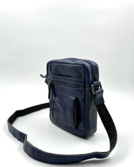 Мъжка чанта през рамо от естествена кожа в синьо 2023