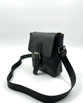 Винтидж чанта през рамо от естествена кожа в черно 0350