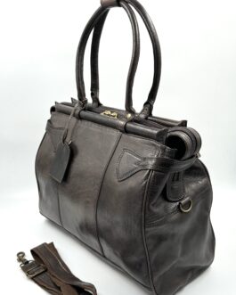 Стилна винтидж пътна чанта от естествена кожа в тъмнокафяв цвят