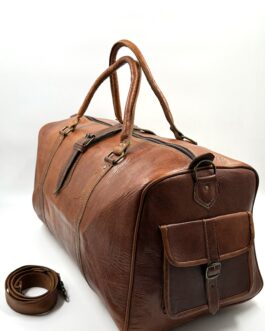 Голяма винтидж пътна чанта от естествена кожа в кафяво 3