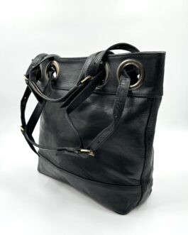 Голяма дамска чанта от естествена кожа в черно 2-0922