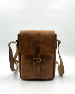 Винтидж чанта през рамо от естествена кожа натурал 1033