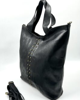 Голяма дамска чанта от естествена кожа в черно 0558