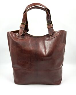 Голяма дамска чанта тип торба от естествена кожа в кафяво 0559