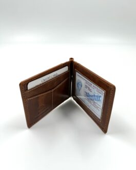 Мъжки портфейл с щипка от естествена кожа в кафяво 034