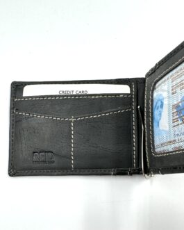 Мъжки портфейл с щипка от естествена кожа в черно 034