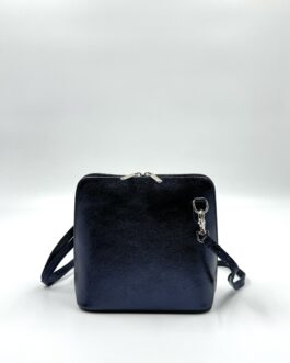 Малка дамска чанта през рамо от естествена кожа в перлено синьо 404
